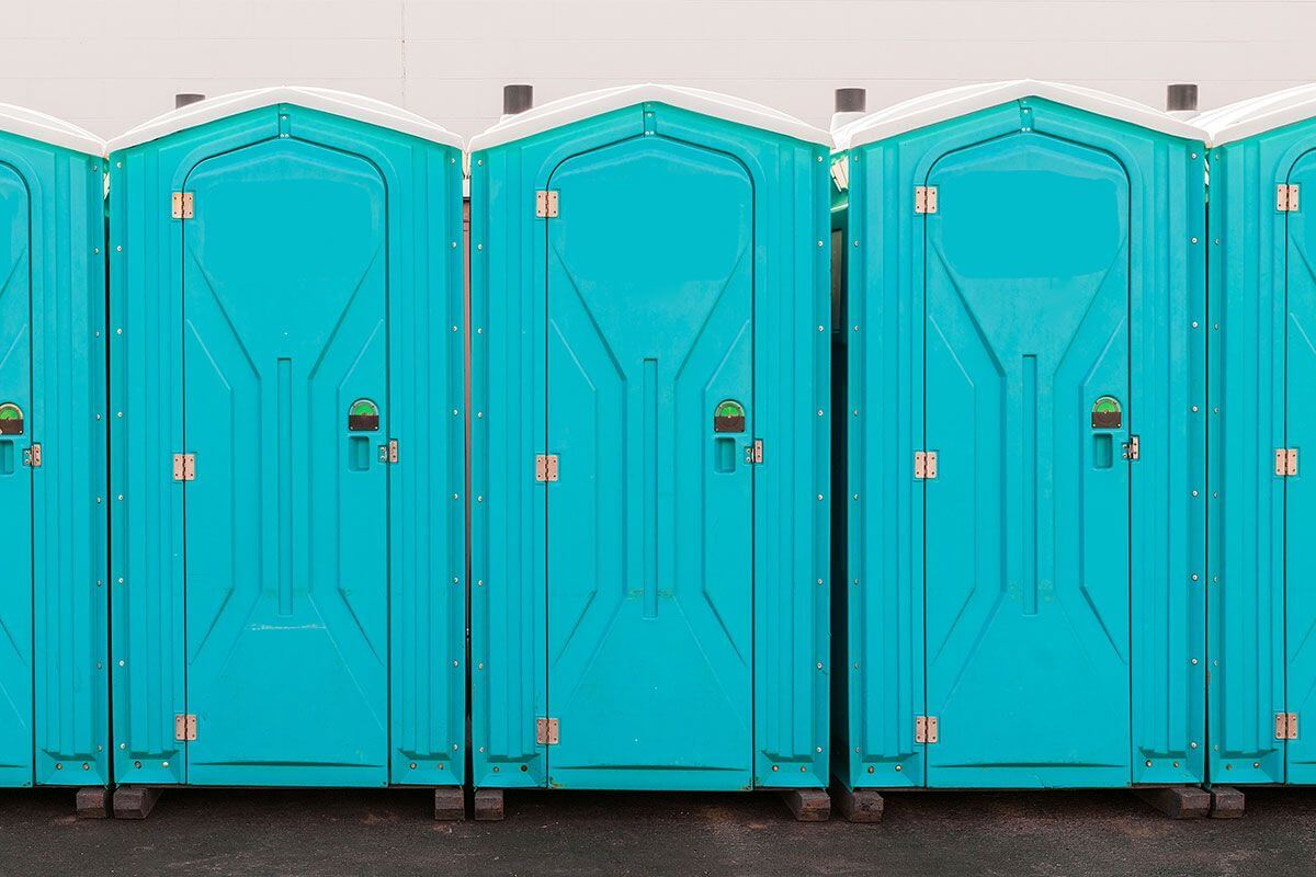 Industrial portable restroom units at a plant in Kannapolis, North Carolina