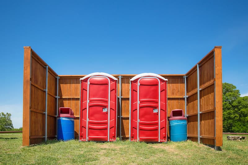Short-term porta potty units staged for delivery in Kannapolis, North Carolina